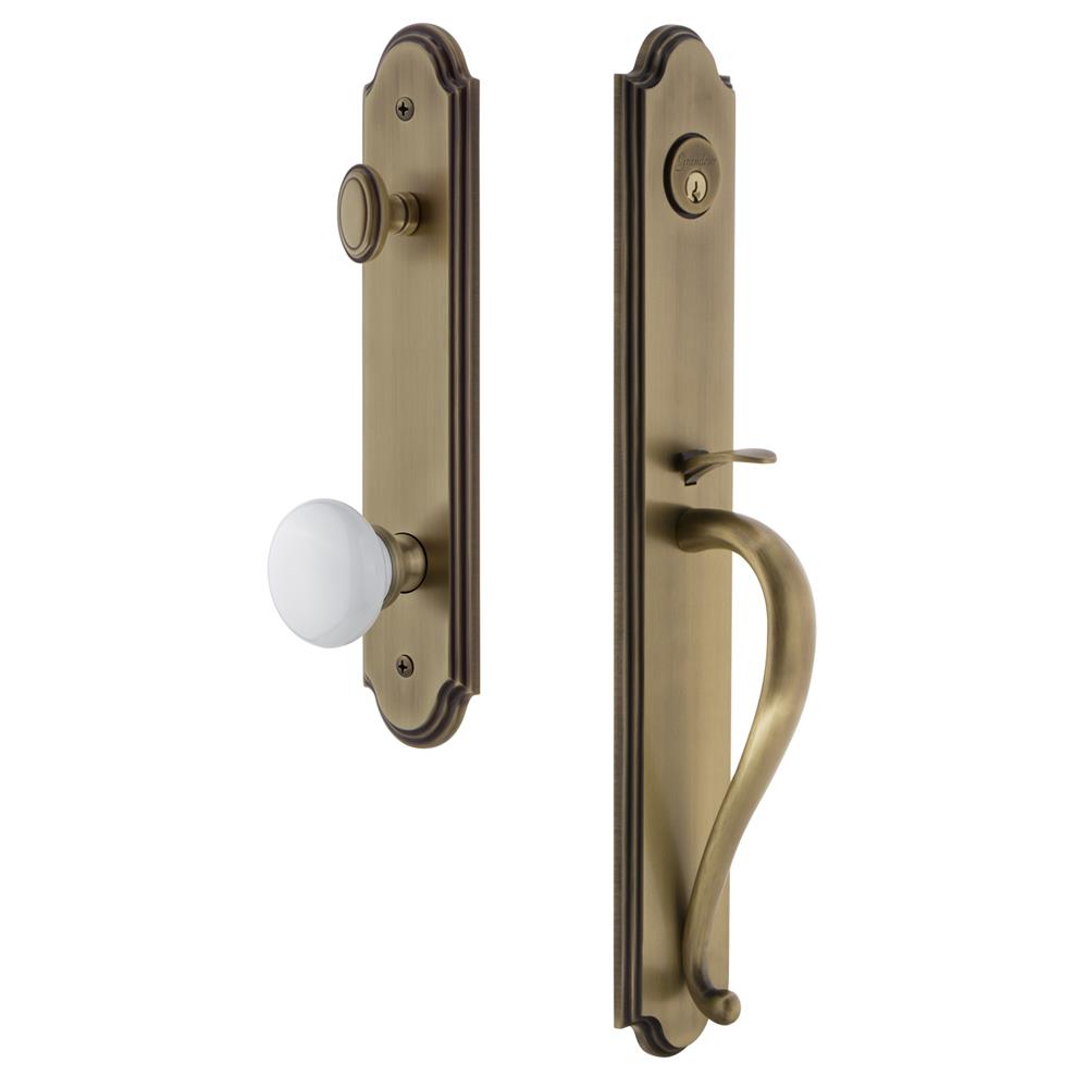 Grandeur by Nostalgic Warehouse ARCSGRHYD Arc One-Piece Handleset with S Grip and Hyde Park Knob in Vintage Brass